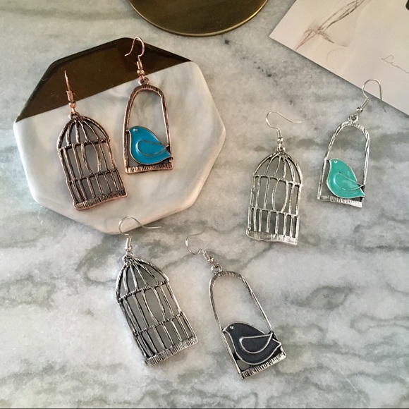 'Bird + Cage' Asymmetrical Birdcage Swing Earrings - Picture 2 of 8